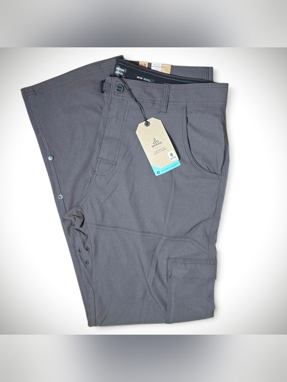 New Men's 35x32 PrAna Stretch Zion II Straight Leg Cargo Pants - Hiking - Gray
